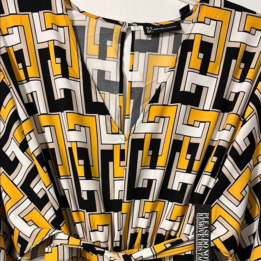 New York & Company Geometric Wide Leg Jumpsuit - Black, Yellow, White